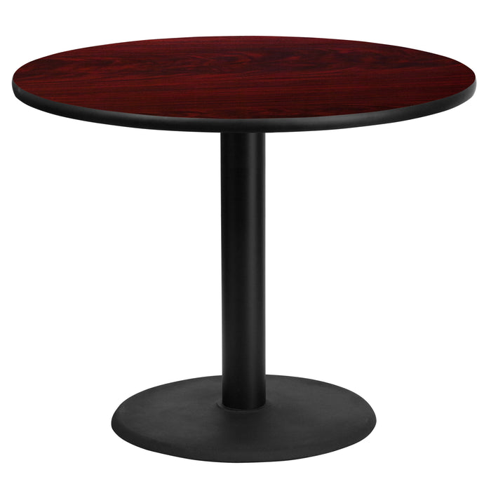 36'' Round Mahogany Laminate Restaurant Table Top with 24'' Round Table Height Base