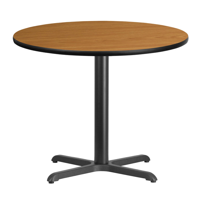 36'' Round Natural Laminate Restaurant Table Top with 30'' x 30'' Table Height Base