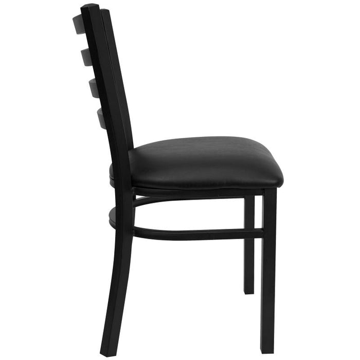 19.5" Heavy Duty Black Ladder Back Metal Restaurant Chair with Black Vinyl Seat