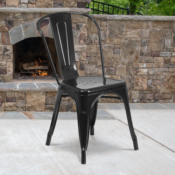 17.5" Black Metal Restaurant Indoor-Outdoor Stackable Chair
