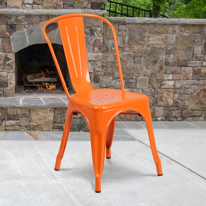 17.5" Orange Metal Restaurant Indoor-Outdoor Stackable Chair