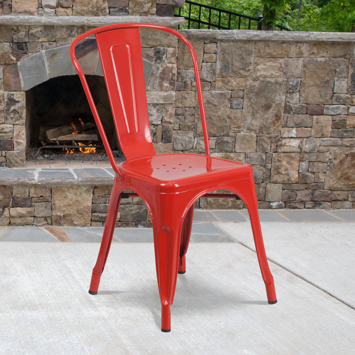 17.5" Red Metal Restaurant Indoor-Outdoor Stackable Chair