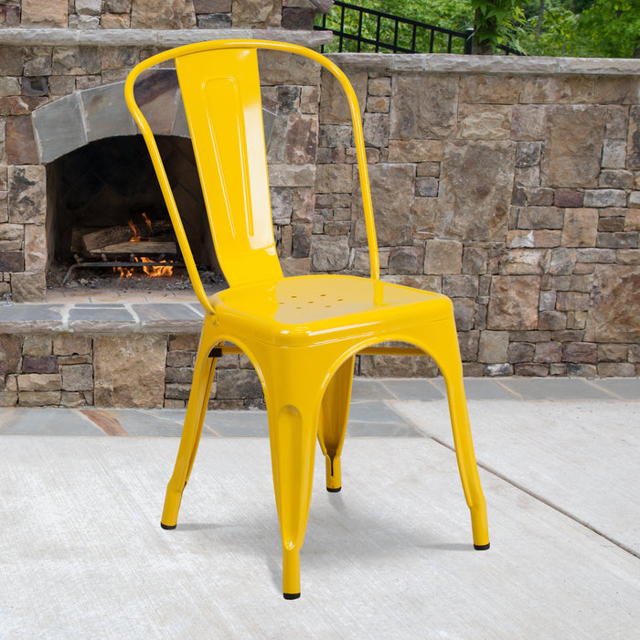 17.5" Yellow Metal Restaurant Indoor-Outdoor Stackable Chair