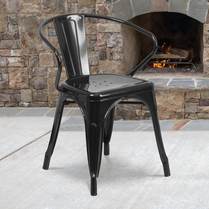 17.5" Black Metal Restaurant Indoor-Outdoor Chair with Arms