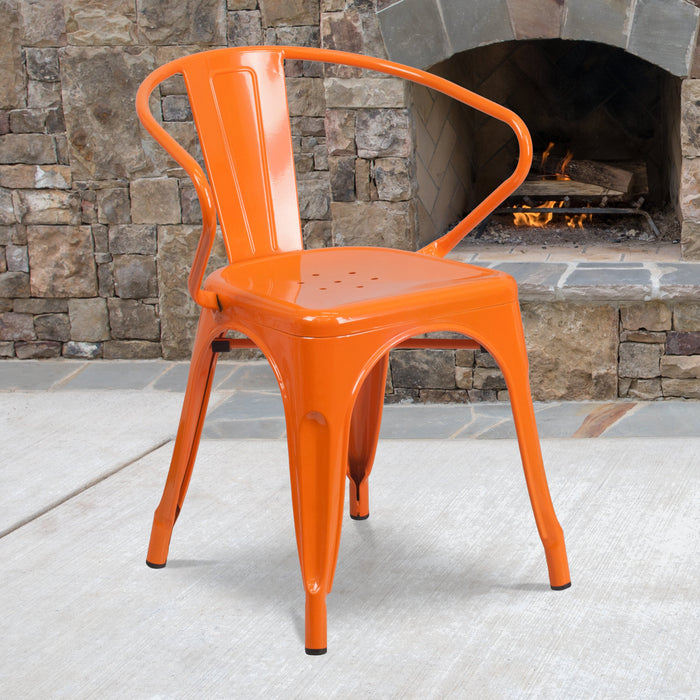 17.5" Orange Metal Restaurant Indoor-Outdoor Chair with Arms