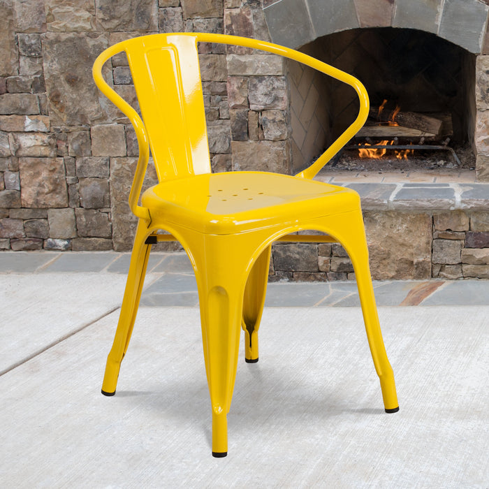 17.5" Yellow Metal Restaurant Indoor-Outdoor Chair with Arms