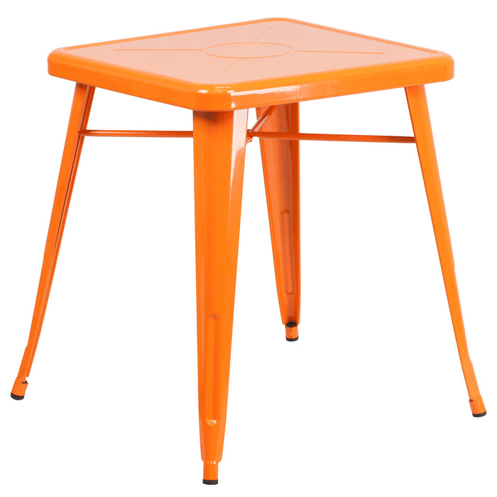23.75'' Square Orange Metal Indoor-Outdoor Restaurant Table