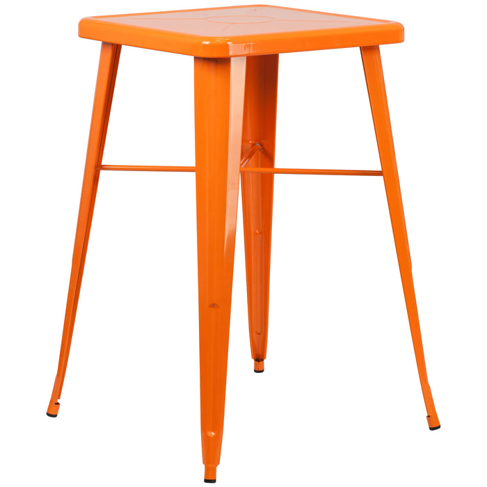 23.75'' Square Orange Metal Indoor-Outdoor Bar Height Table