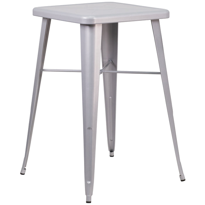 23.75'' Square Silver Metal Indoor-Outdoor Bar Height Table