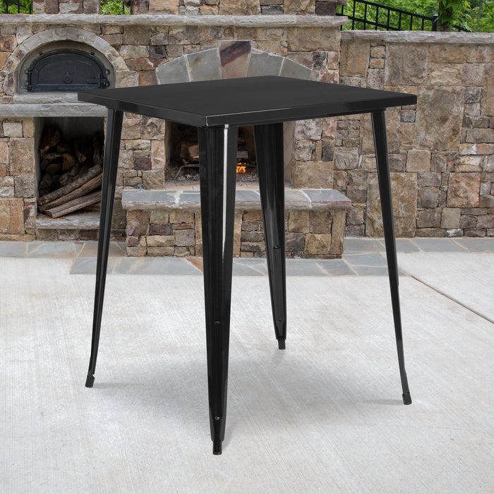 31.5'' Square Black Metal Indoor-Outdoor Bar Height Table