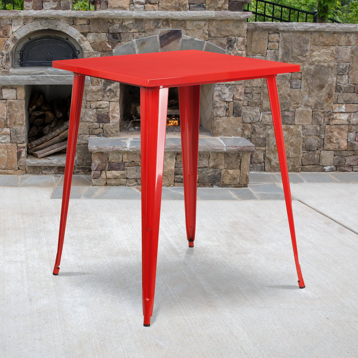 31.5'' Square Red Metal Indoor-Outdoor Bar Height Table