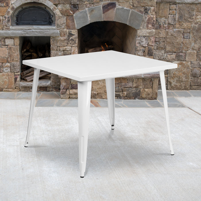 35.5'' Square White Metal Indoor-Outdoor Restaurant Table