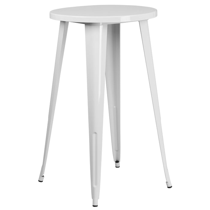 24'' Round White Metal Indoor-Outdoor Bar Height Table
