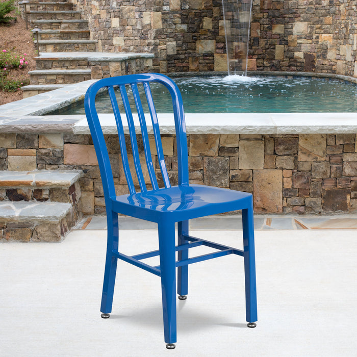 18.5" Blue Metal Restaurant Indoor-Outdoor Chair