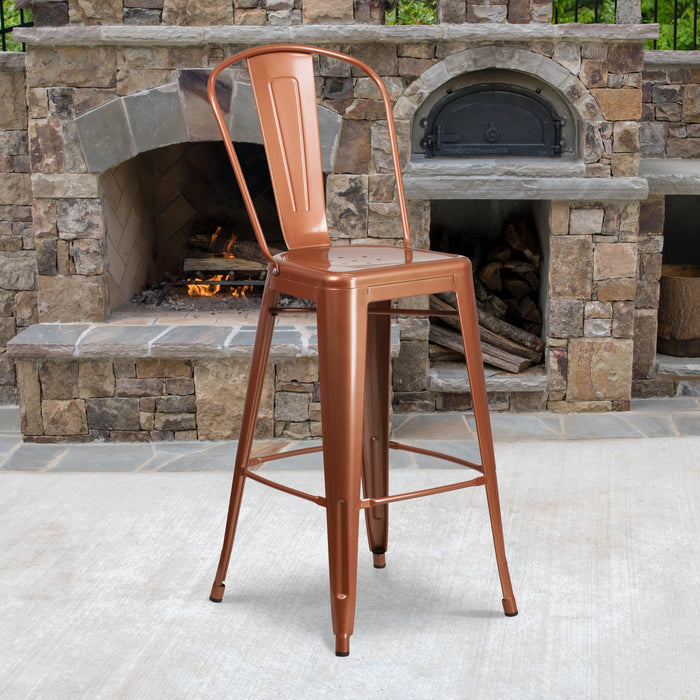 30'' High Copper Metal Restaurant Indoor-Outdoor Barstool with Back