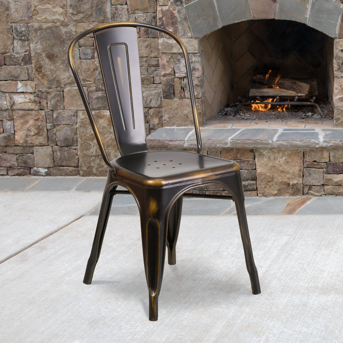 17.25" Distressed Copper Metal Restaurant Indoor-Outdoor Stackable Chair