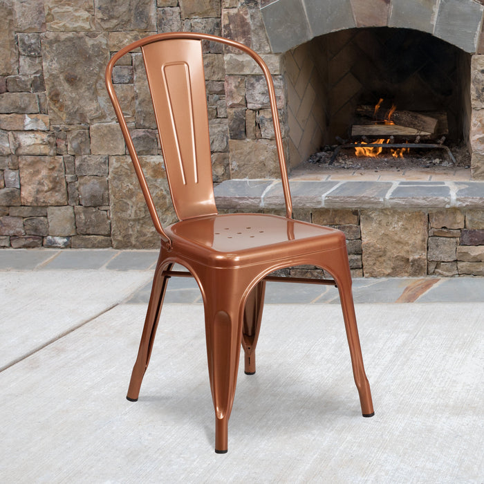 17.25" Copper Metal Restaurant Indoor-Outdoor Stackable Chair