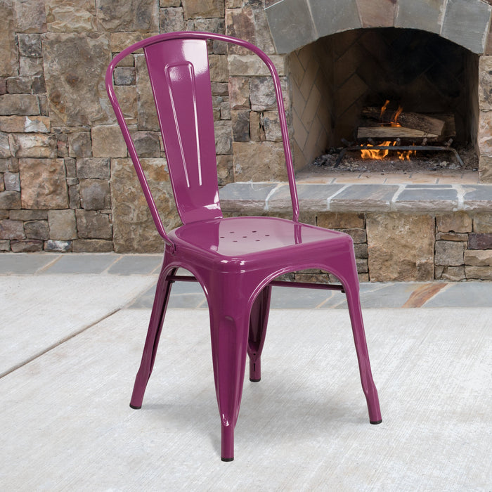 17.25" Purple Metal Restaurant Indoor-Outdoor Stackable Chair
