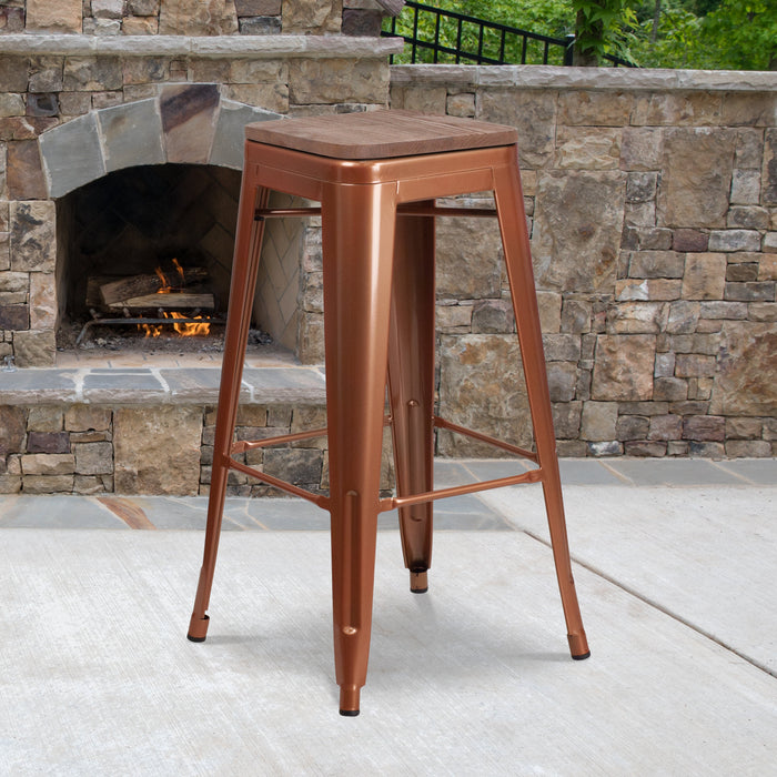 30" High Backless Copper Restaurant Barstool with Square Wood Seat
