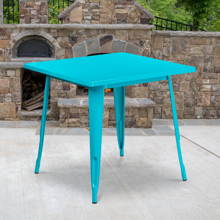 31.5'' Square Crystal Teal-Blue Metal Indoor-Outdoor Restaurant Table