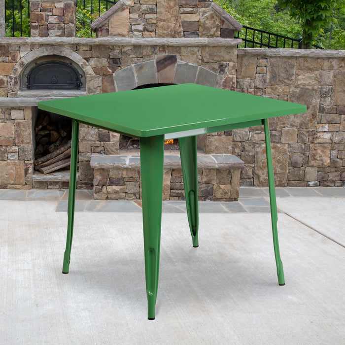 31.5'' Square Green Metal Indoor-Outdoor Restaurant Table