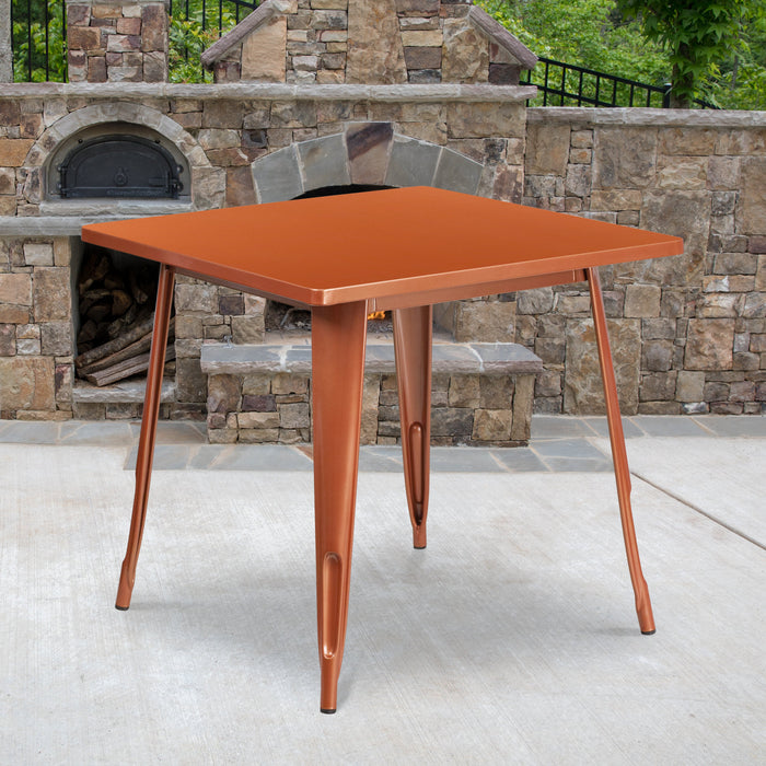 31.5'' Square Copper Metal Indoor-Outdoor Restaurant Table