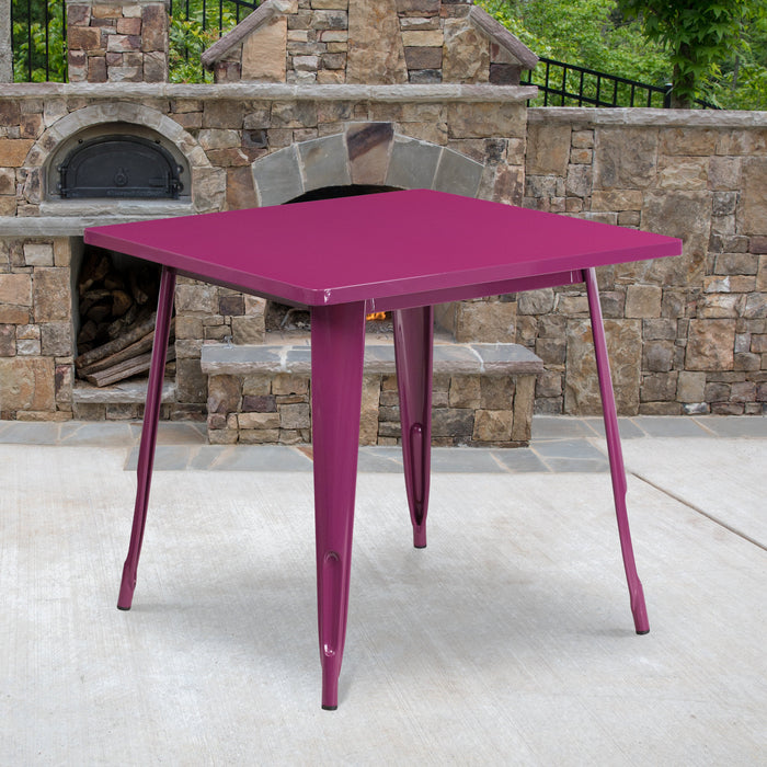 31.5'' Square Purple Metal Indoor-Outdoor Restaurant Table