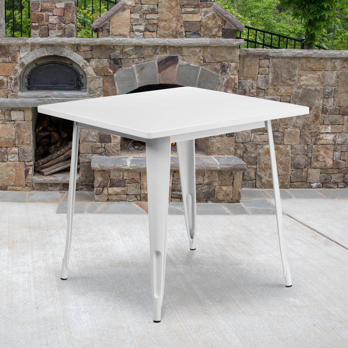 31.5'' Square White Metal Indoor-Outdoor Restaurant Table