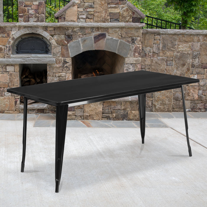 31.5'' x 63'' Rectangular Black Metal Indoor-Outdoor Restaurant Table