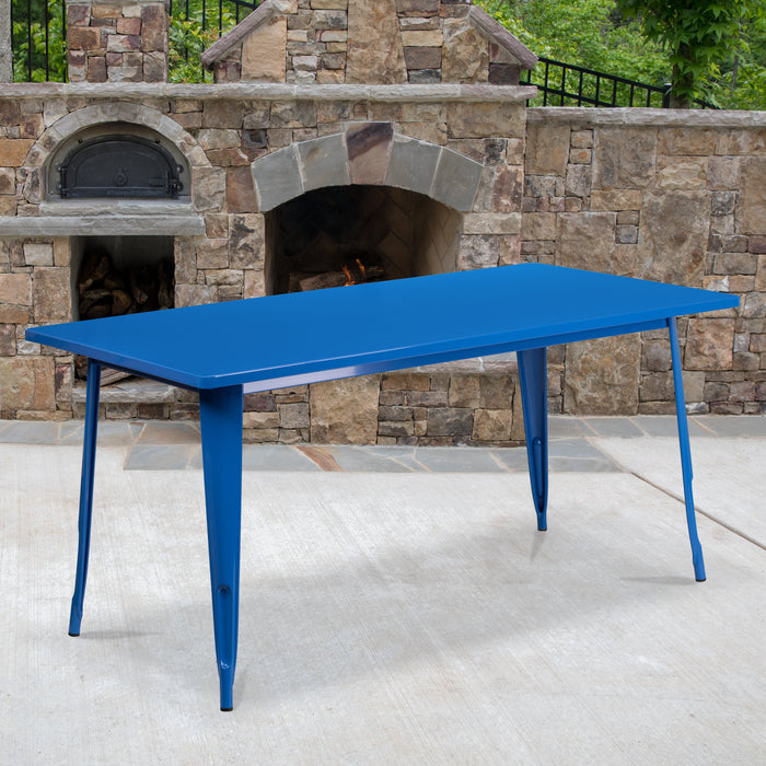 31.5'' x 63'' Rectangular Blue Metal Indoor-Outdoor Restaurant Table