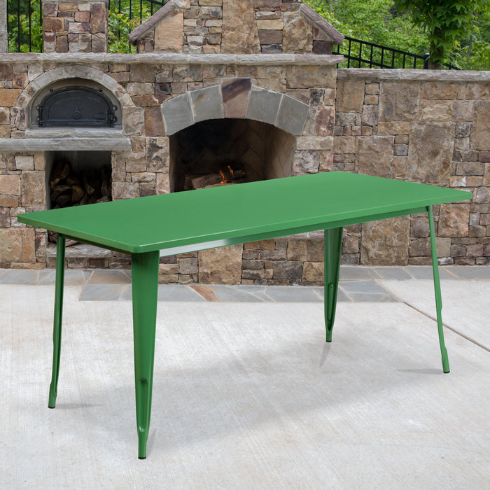 31.5'' x 63'' Rectangular Green Metal Indoor-Outdoor Restaurant Table