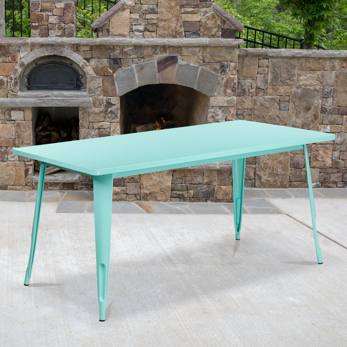 31.5'' x 63'' Rectangular Mint Green Metal Indoor-Outdoor Restaurant Table