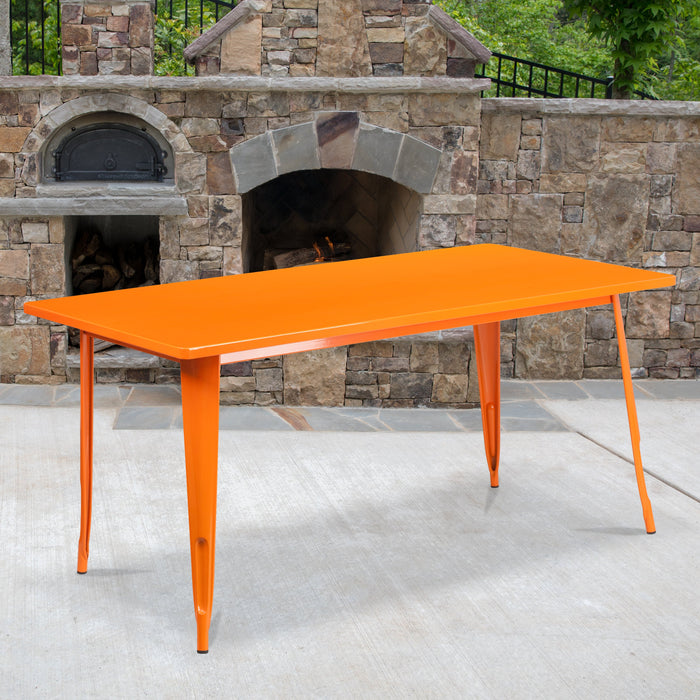 31.5'' x 63'' Rectangular Orange Metal Indoor-Outdoor Restaurant Table