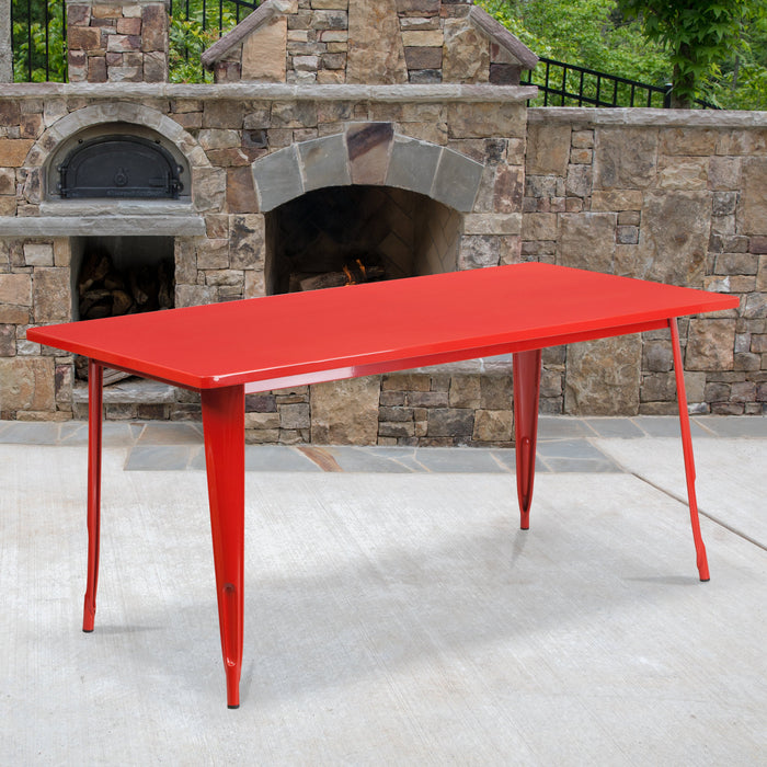 31.5'' x 63'' Rectangular Red Metal Indoor-Outdoor Restaurant Table