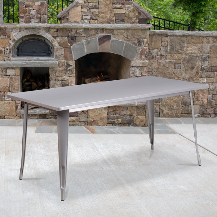 31.5'' x 63'' Rectangular Silver Metal Indoor-Outdoor Restaurant Table