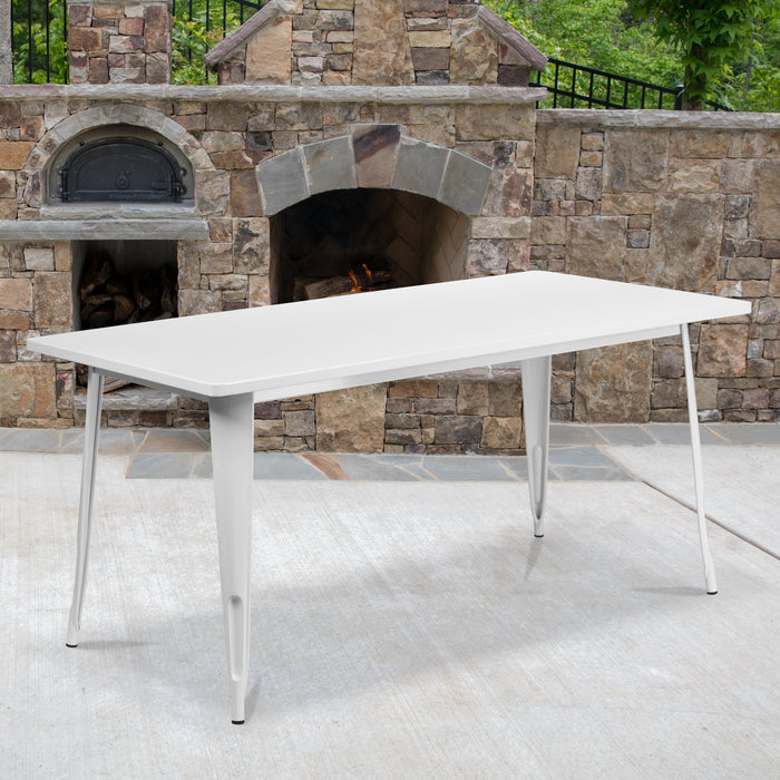 31.5'' x 63'' Rectangular White Metal Indoor-Outdoor Restaurant Table