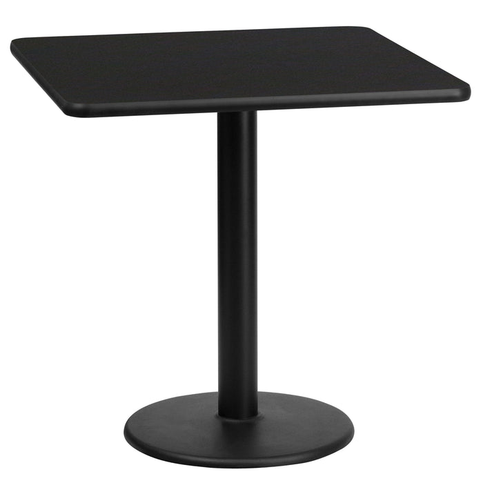 24'' Square Black Laminate Restaurant Table Top with 18'' Round Table Height Base