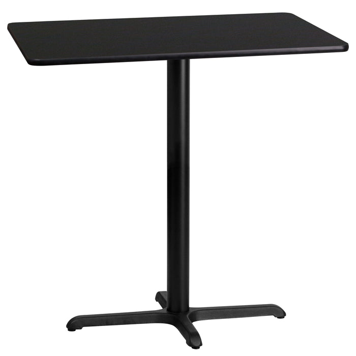 24'' x 42'' Rectangular Black Laminate Table Top with 22'' x 30'' Bar Height Table Base
