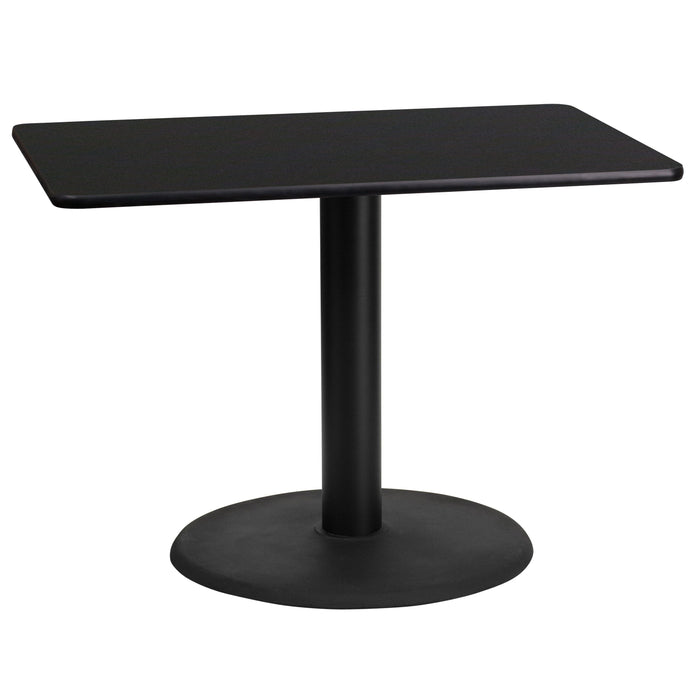 24'' x 42'' Rectangular Black Laminate Restaurant Table Top with 24'' Round Table Height Base