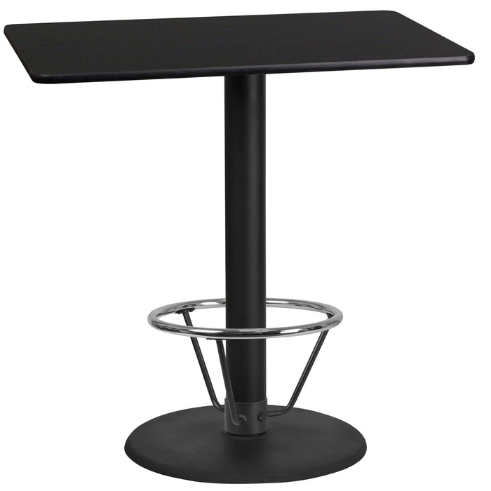 24'' x 42'' Rectangular Black Laminate Table Top with 24'' Round Bar Height Table Base and Foot Ring