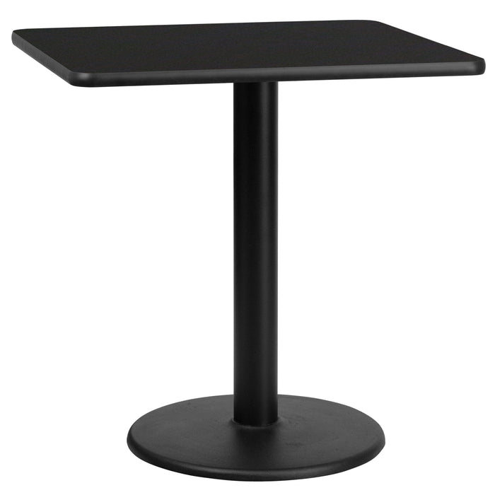 30'' Square Black Laminate Restaurant Table Top with 18'' Round Table Height Base