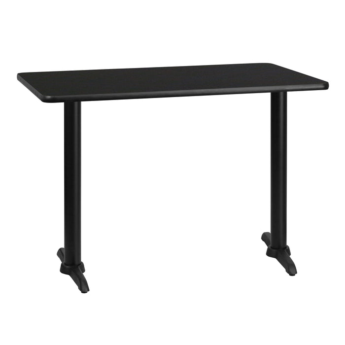 30'' x 42'' Rectangular Black Laminate Restaurant Table Top with 5'' x 22'' Table Height Bases