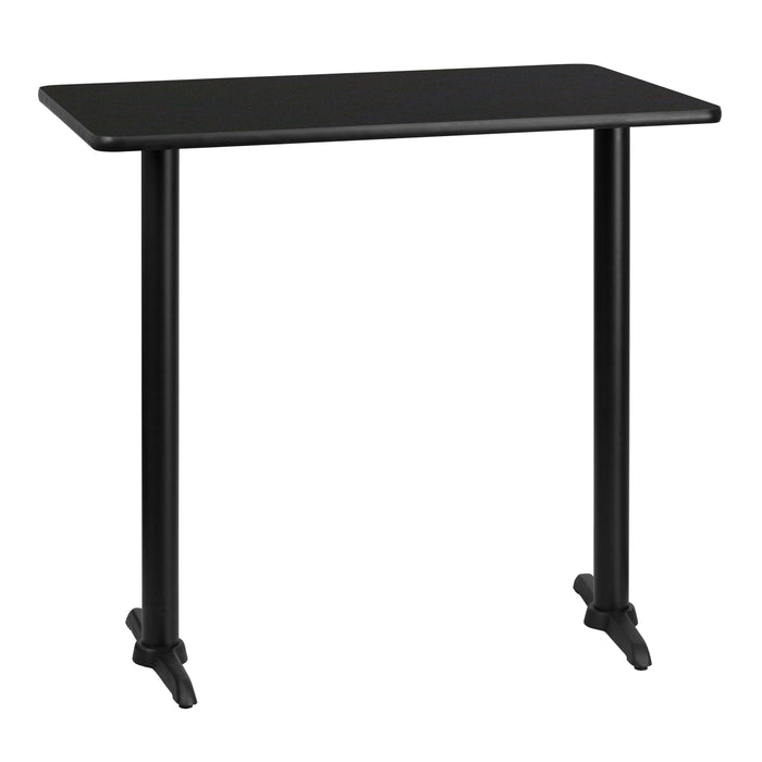 30'' x 42'' Rectangular Black Laminate Table Top with 5'' x 22'' Bar Height Table Bases