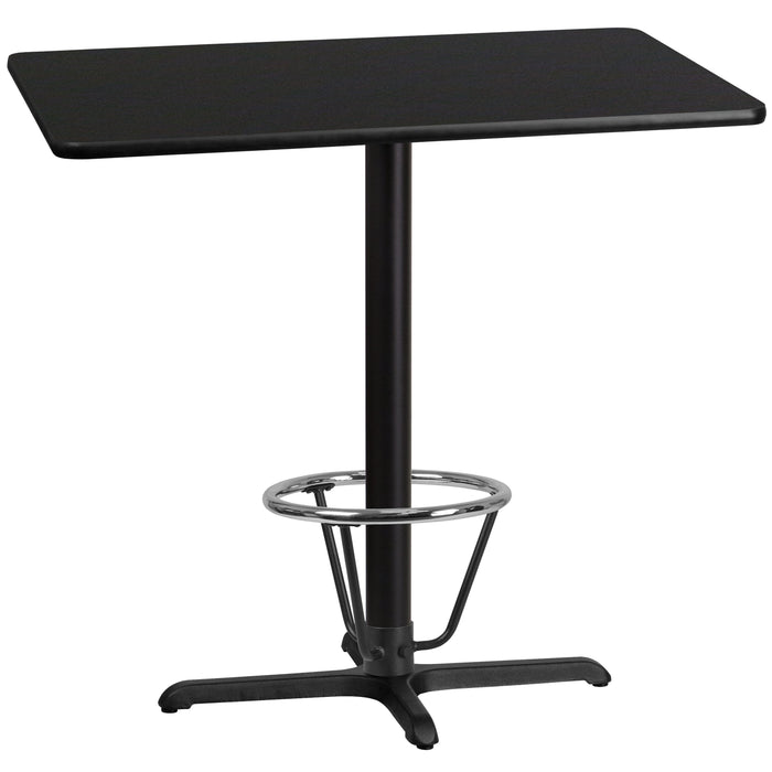 30'' x 42'' Rectangular Black Laminate Table Top with 22'' x 30'' Bar Height Table Base and Foot Ring