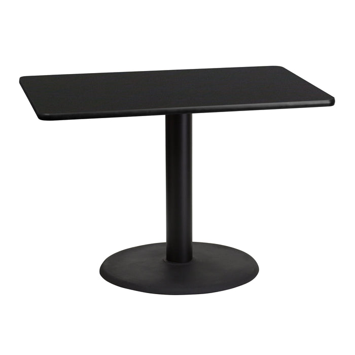 30'' x 42'' Rectangular Black Laminate Restaurant Table Top with 24'' Round Table Height Base