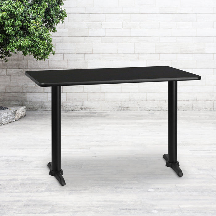 30'' x 48'' Rectangular Black Laminate Restaurant Table Top with 5'' x 22'' Table Height Bases
