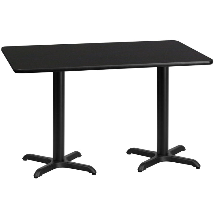 30'' x 60'' Rectangular Black Laminate Restaurant Table Top with 22'' x 22'' Table Height Bases
