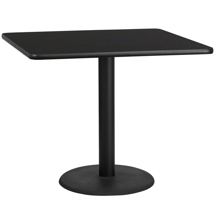 42'' Square Black Laminate Restaurant Table Top with 24'' Round Table Height Base
