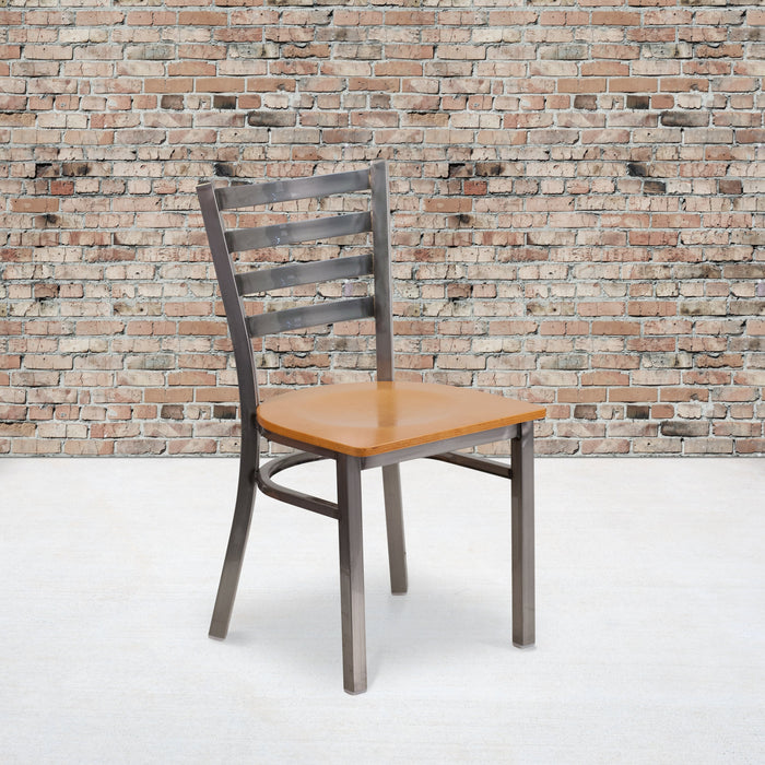 17.25" Heavy Duty Clear Coated Ladder Back Metal Restaurant Chair - Natural Wood Seat