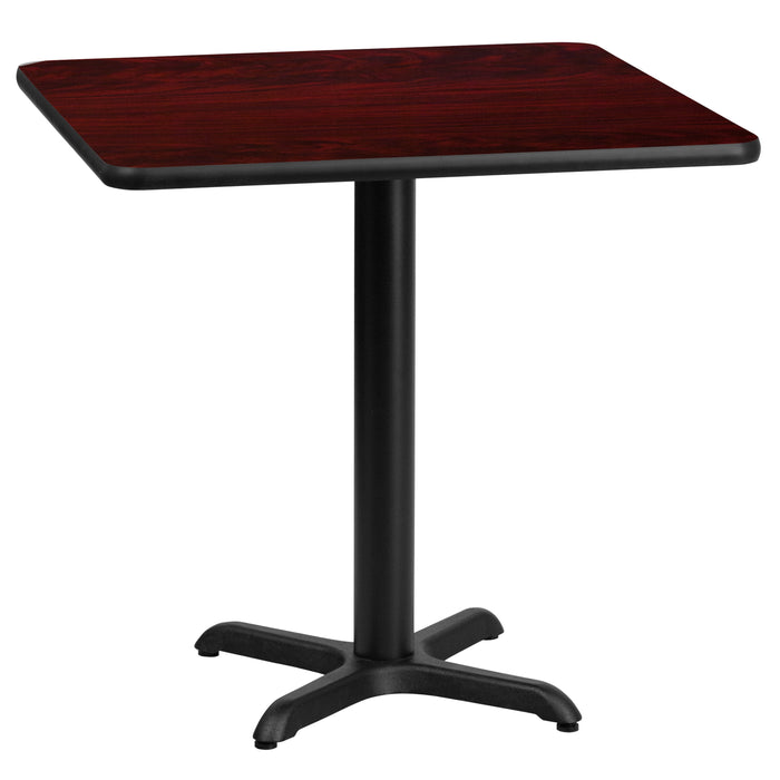 24'' Square Mahogany Laminate Restaurant Table Top with 22'' x 22'' Table Height Base